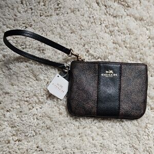 Coach Black and Brown Leather Wristlet